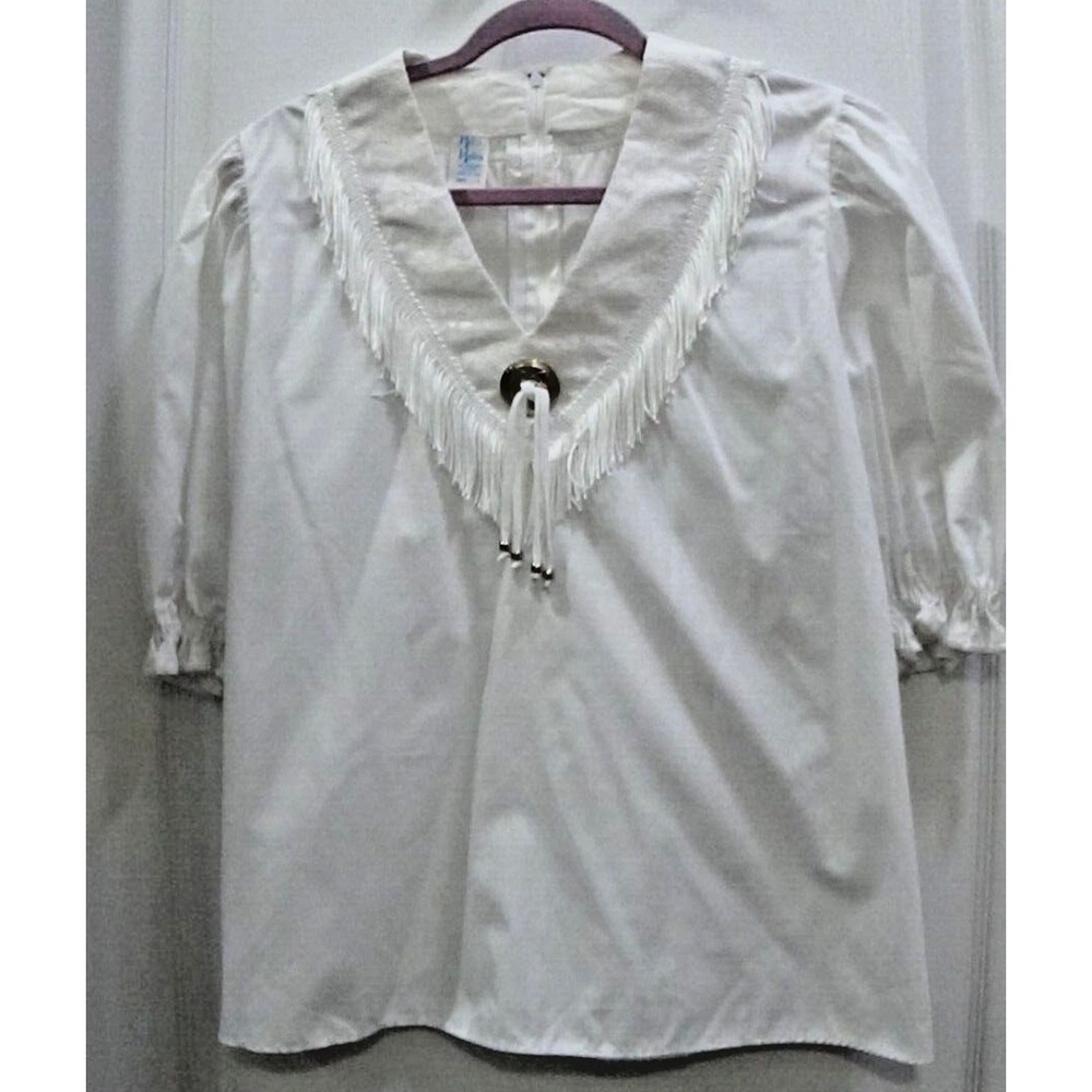 Square Dance Cowgirl Blouse White with Fringe Large #209